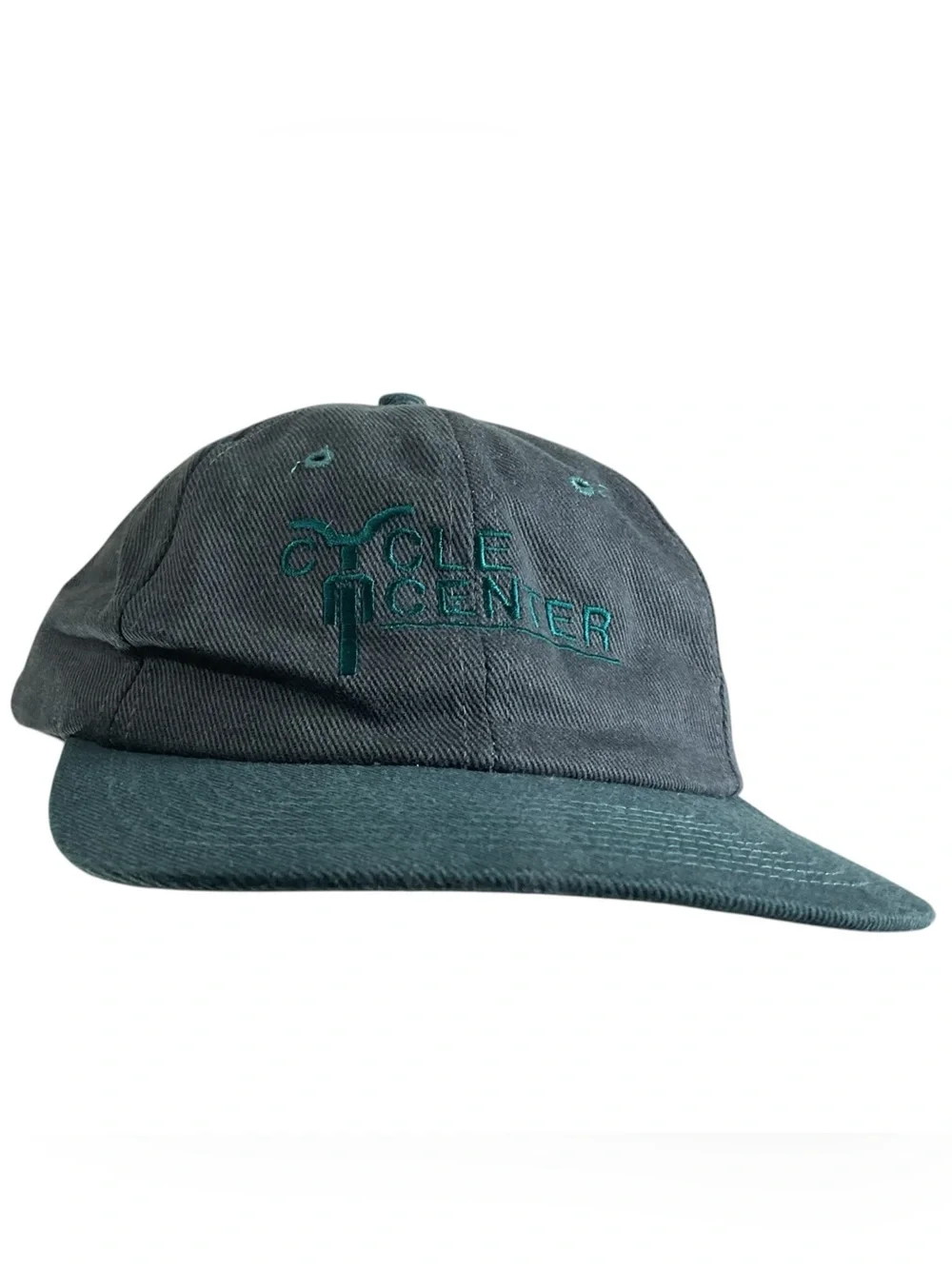Vintage Cycle Center Motorcycle Bike Embroidered Black Green Strapback Hat Cap